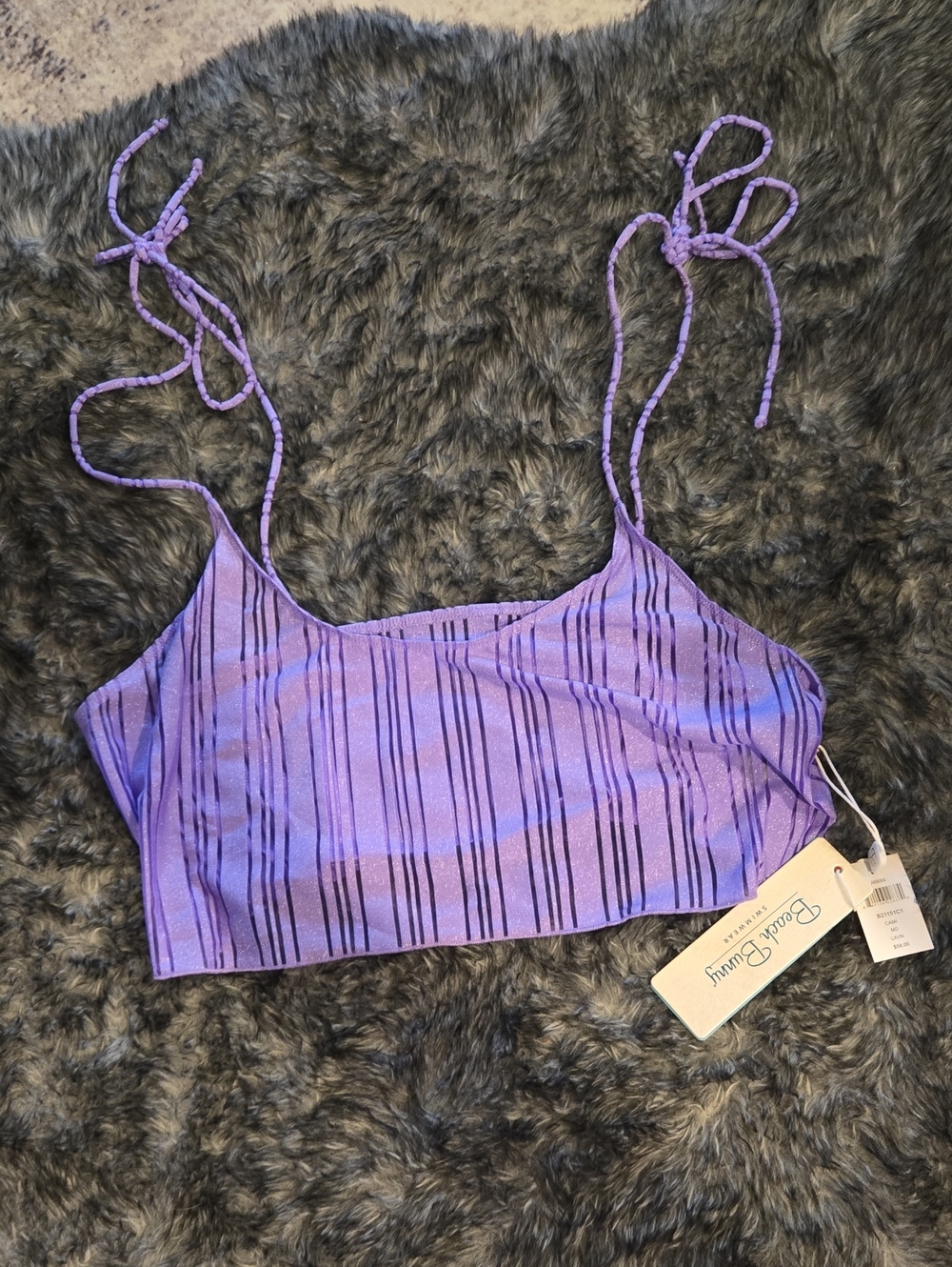 Beach Bunny Lavender Stripe Tie-Shoulder Crop Camisole